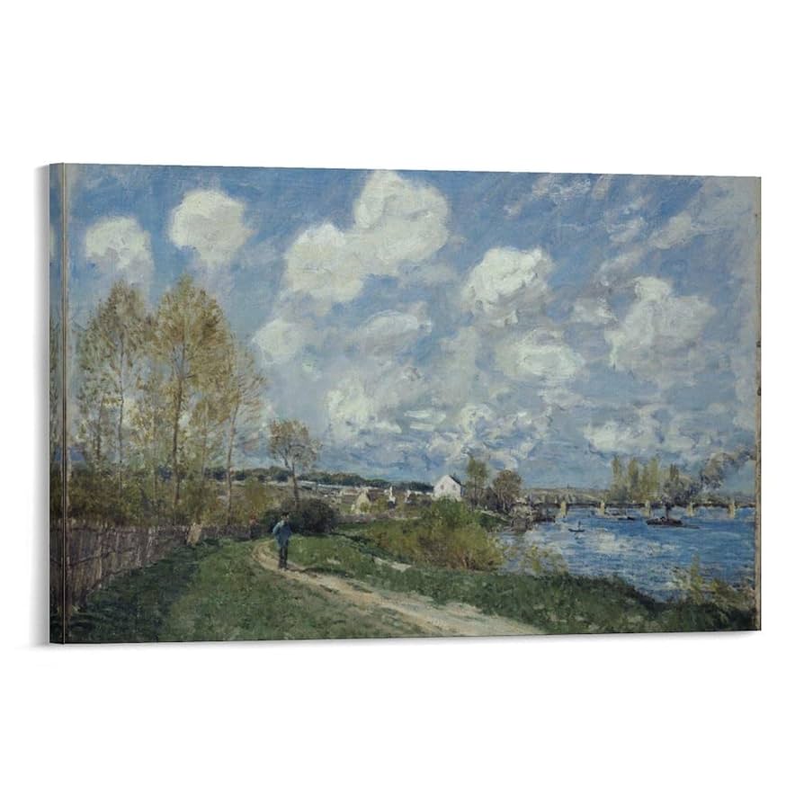 アルフレッド・シスレー、【ブージヴァルの水門と舟】、希少な額装用画集より アルフレッド・シスレー、【ブージヴァルの水門と舟】、希少な