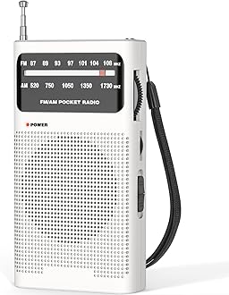 Goodes AM FM Radio Portable for Home Outdoor, Transistor Radio 2AA Battery Operated with Long Range Reception, Loud Speaker, Transistor Antenna, Earphone Jack, Small Gifts for Seniors Elderly-White