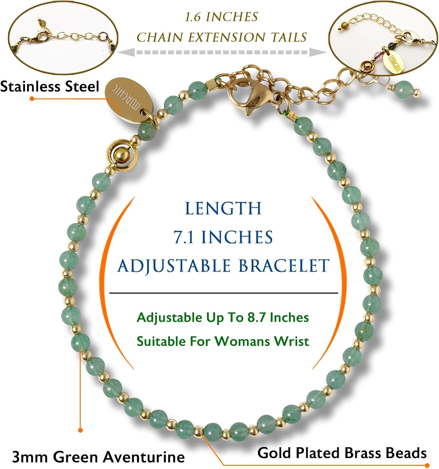 Morchic 3mm Tiny Beads Natural Gemstone Bracelet for Women, Adjustable 7.1" Energy Gem Charm Jewelry, Dainty Handmade Birthday Gift - Image 2