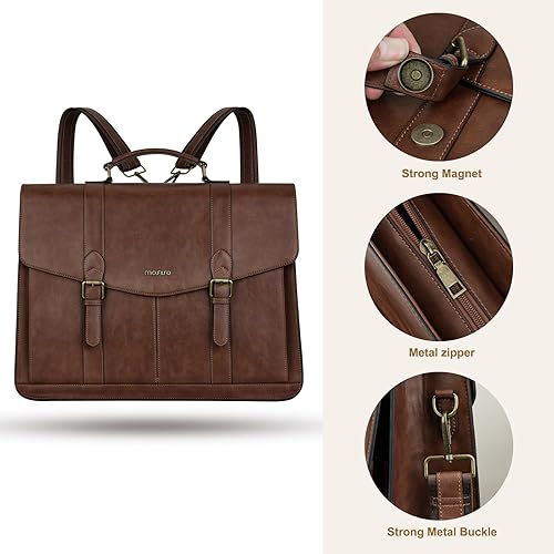 Miniatura 4 de MOSISO Bolsa para laptop 3 en 1, mochila para laptop, 15.6 pulgadas, estilo vintage, de piel sintética, con compartimento para laptop, bolsa de