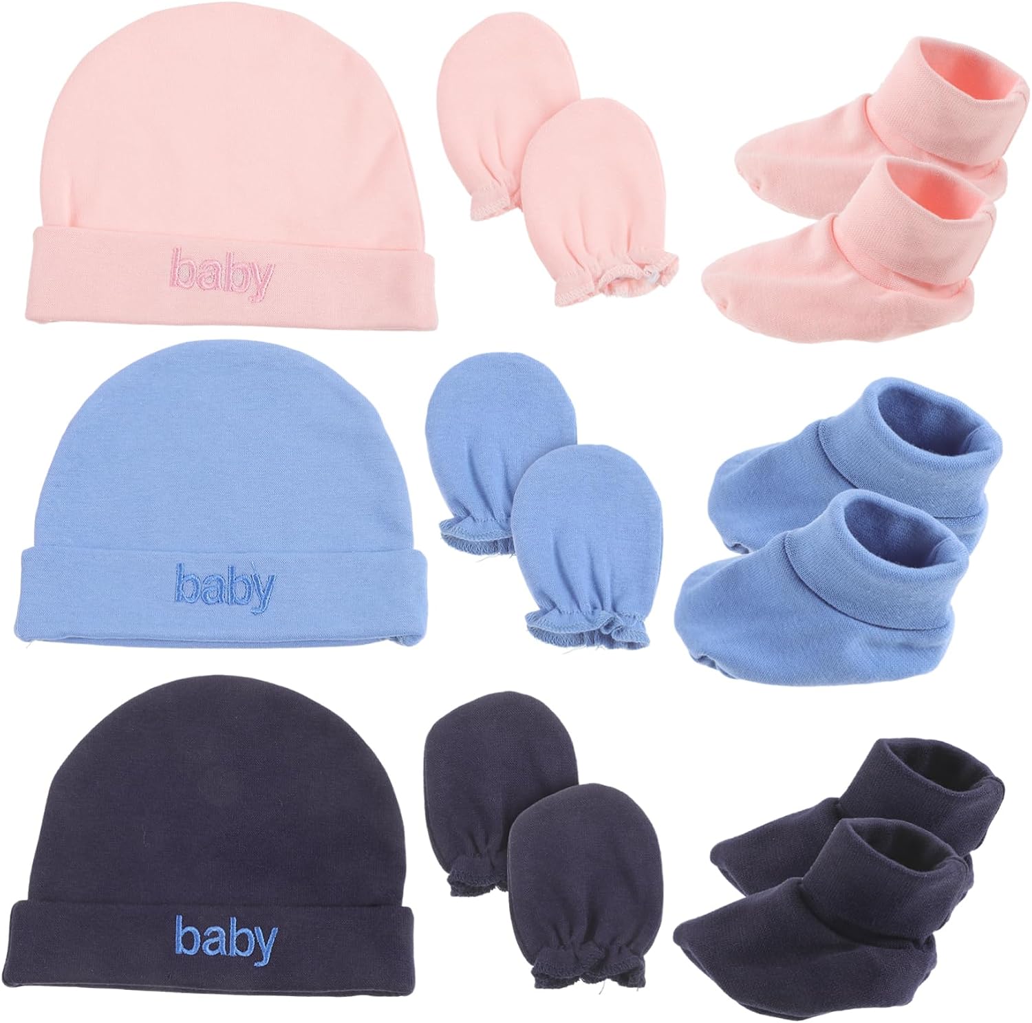 3-Piece Baby Hat Mittens Socks Set for Newborn Boys and Girls Cotton Soft Comfortable for Everyday Use