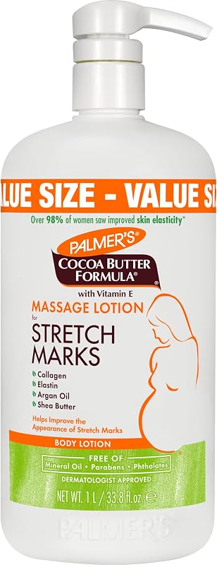 Stretch Marks Body Lotion for Pregnancy & Weight Changes (33.8 Oz) | Pregnancy Skin Care, Helps Soften, Plumps Skin, Belly Cream with Collagen, Elastin, Argan OIl and Shea Butter, 48hr Moisture