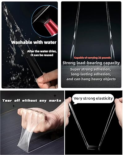 Miniatura 3 de Cinta nano de doble cara de 33 pies, impermeable y transparente, 22 libras, cinta de instalación resistente para decoración de pared, fijación de