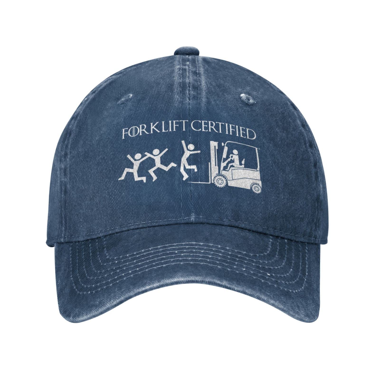 Atourdealss Unisex Navy Blue Funny Cap Forklift Certified Cap For Men Baseball Caps Vintage Hat