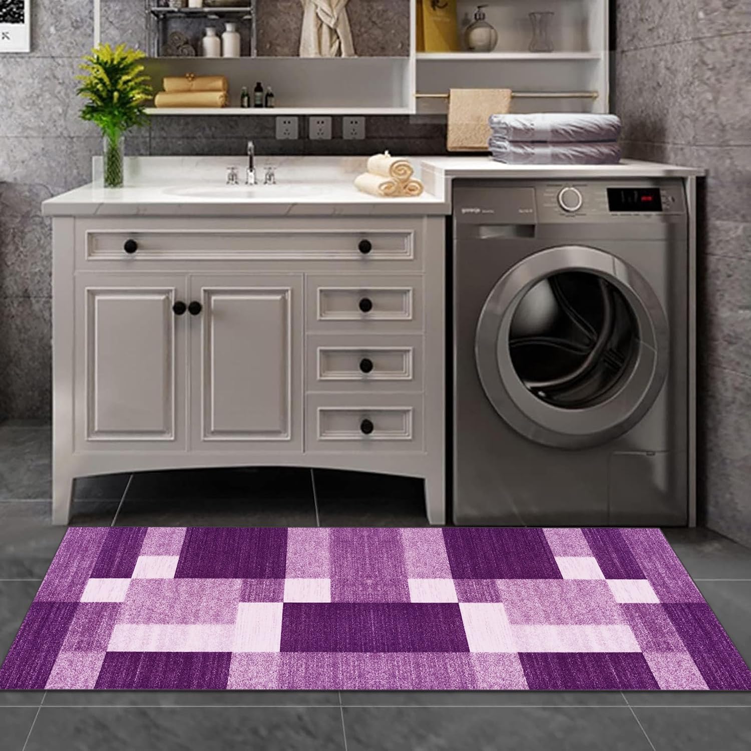 Tapis de couloir, cuisine, lavable, antidérapant, 100 x 300 cm de long, violet, tapis de cuisine, de couloir, salon, chambre à coucher, vendu au mètre, personnalisable