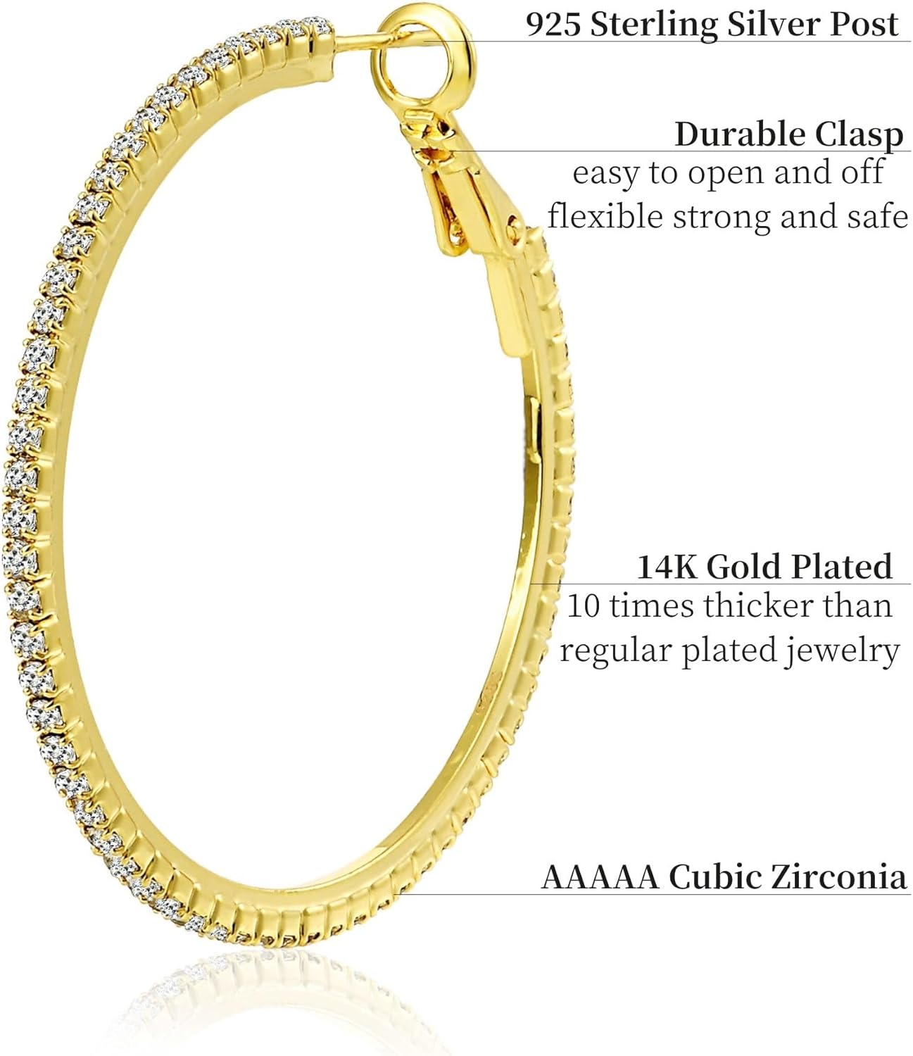 Kainier Gold Hoop Earrings for Women Hypoallergenic Sterling Silver Post Lightweight Hoops Jewelry 20mm-70mm Large Gold Earrings Textured or Zircon Rhinestone Design Trendy Statement Gift Jewelry - Image 5