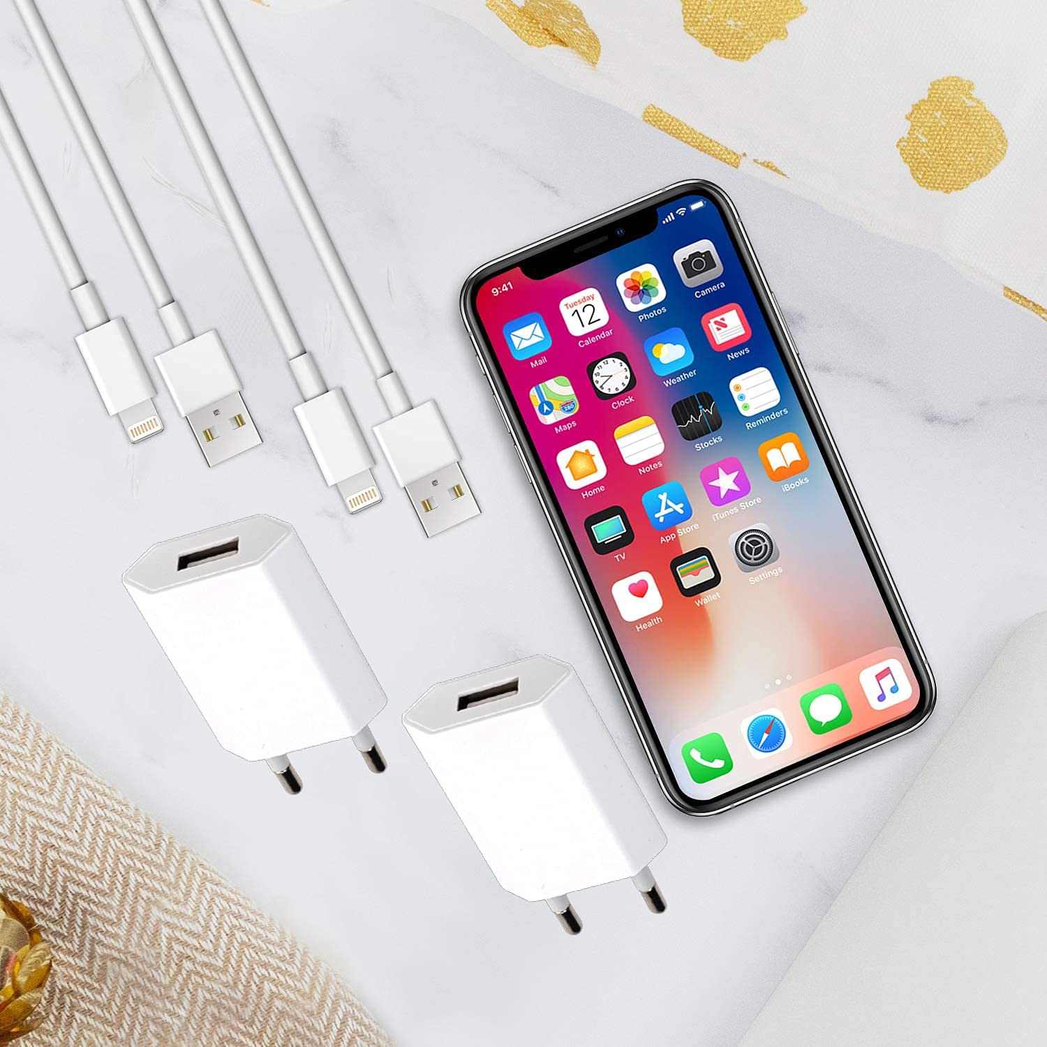 iPhone Ładowarka i kabel Lightning [3.3FT/2Pack] z certyfikatem Apple MFi USB Uniwersalny adapter gniazda telefonicznego kompatybilny z iPhone 12/SE/11/Xs/Max/XR/X/8/8 Plus/7/7 Plus/6/6S/6Plus/5S