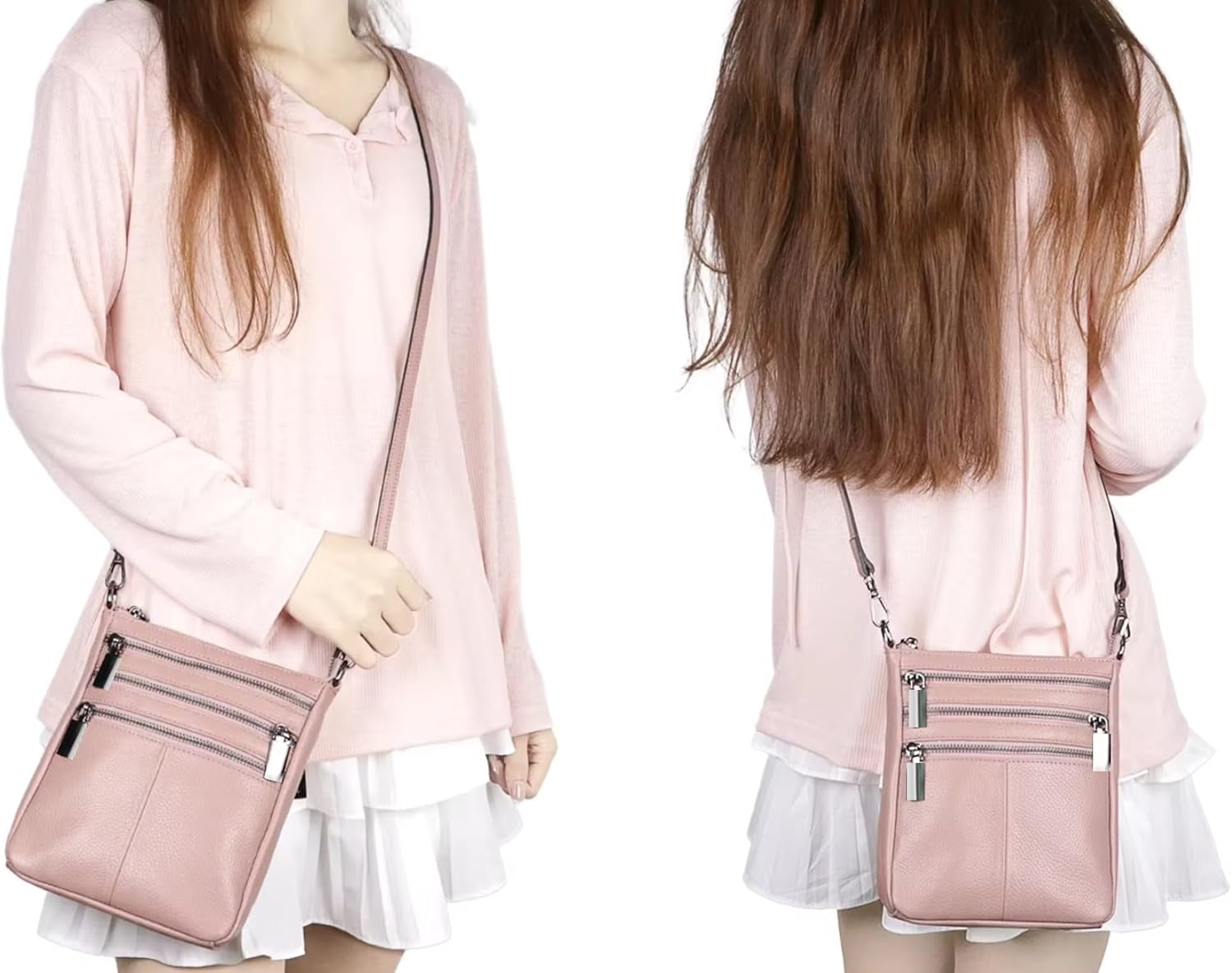 Genuine Leather Mini Small Crossbody Bag for Women, Shoulder Messenger Phone Bag with Multi Zipped Compartments - Image 5