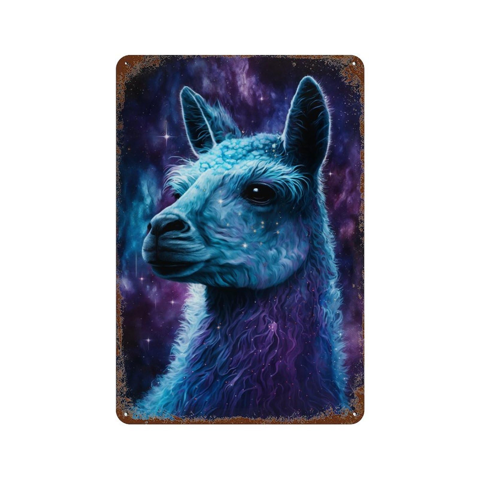 Galactic Llama Art Print 11.8"x7.9" Vintage Metal Tin Sign, Novelty Wall Decor for Basement, Hobby Room And Garage Decor