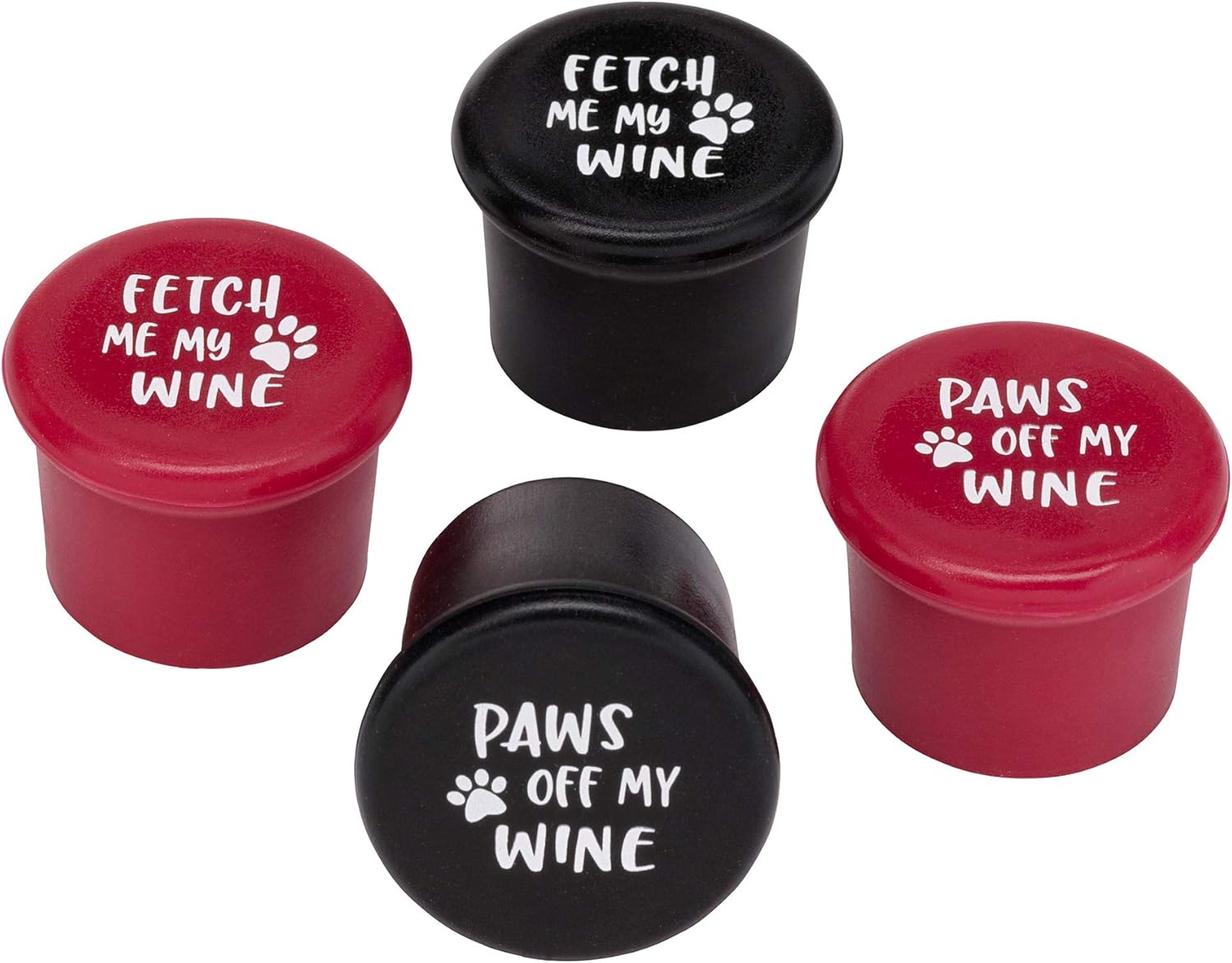 Lillian Rose Dog Lover Glass with Funny Saying and 4 Wine Bottle Stoppers, 5 Piece Set, Multi
