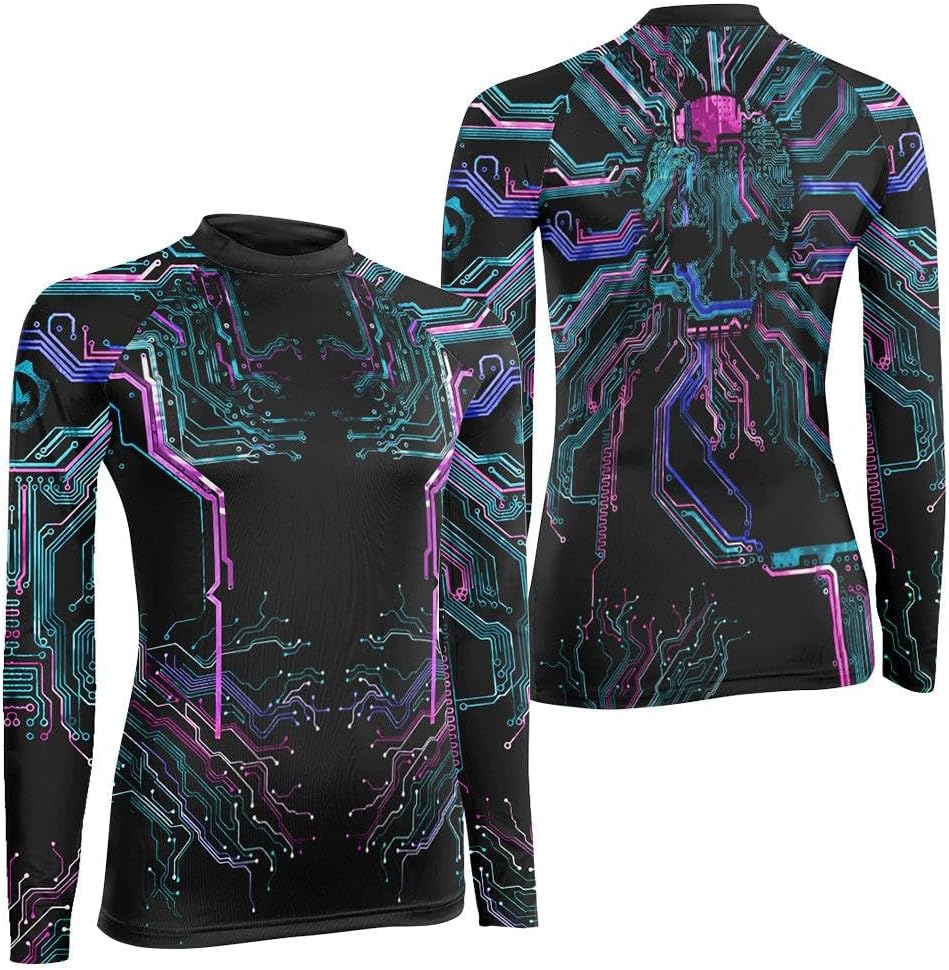 Glowing Circuit Women's Long Sleeve Rash Guard – Compression Training Shirt for MMA, BJJ, Grappling & Fitness