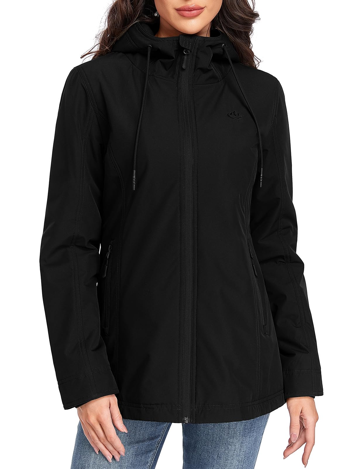 Jacke Damen Übergangsjacke Leichte Softshelljacke Wasserdichte Damen-Jacken Outdoor Jacken Gefütterte Windjacke mit Kapuze