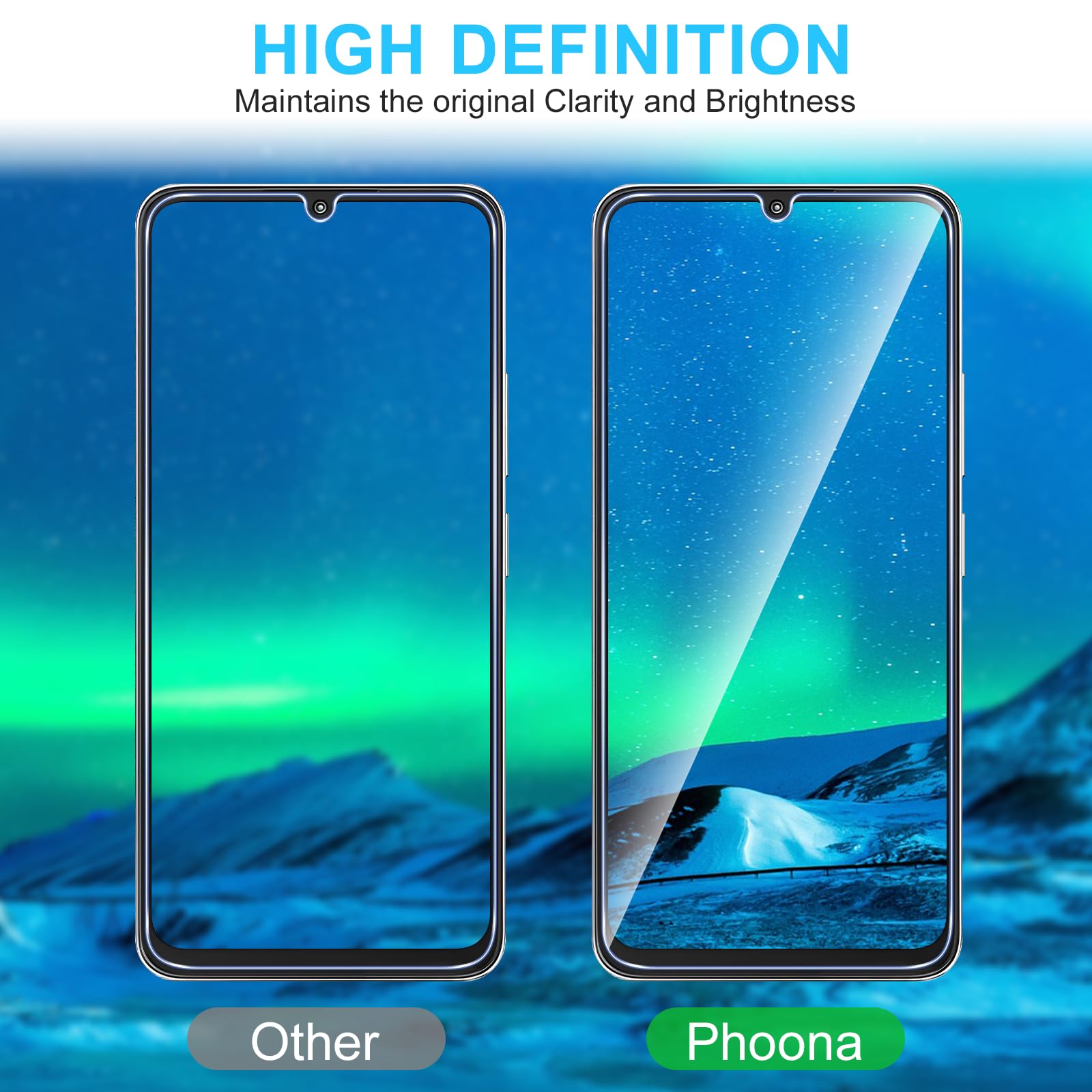 Phoona Vetro Temperato per Xiaomi Redmi 13C 4G/5G, 2 Pezzi Pellicola Protettiva per Redmi 13C, Durezza 9H, Anti Graffio, Anti-Impronte, Senza Bolle(6,74 pollici)