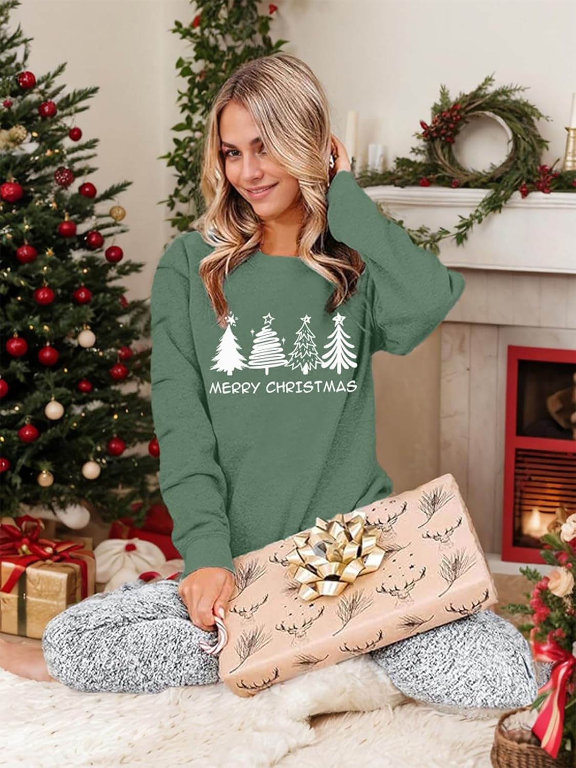 Womens Christmas Sweatshirt Christmas Tree Graphic Long Sleeve Shirts Xmas Holiday Pullover Tops Blouse - Image 5