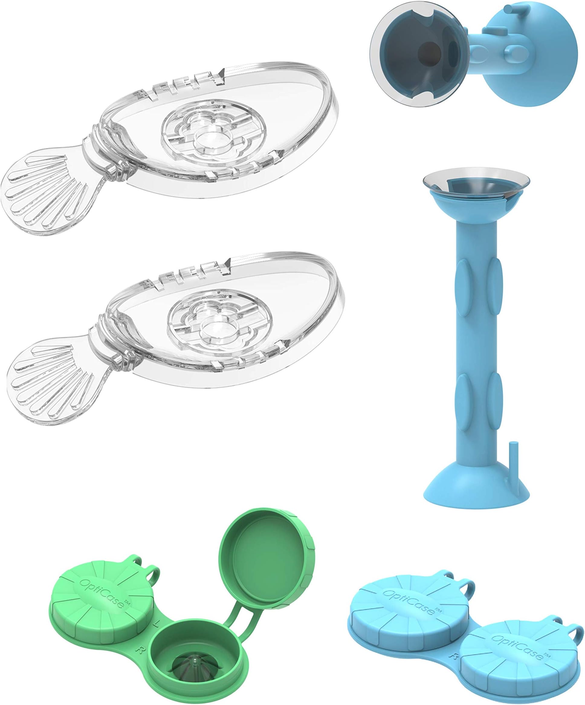 OptiKit2-2 of Each - OptiWand Contact Lens Tool + OptiCase Eye Shaped Contacts Case + OptiAide Eye Drop Applicator. Soft Lenses Inserter Installer Inserting Remover Extractor Handler Stick Device