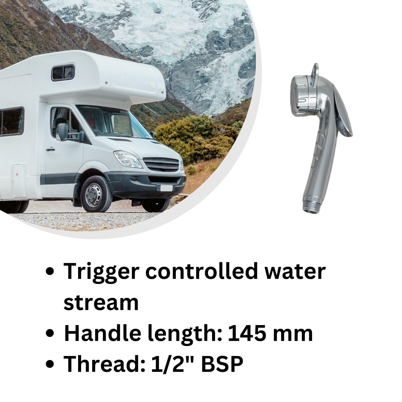 Marvix Chrome Trigger Shower Head For Caravan & Motorhome On/Off Control & Constant Water Flow Water Saving High Pressure 12V System Compatible - View #8