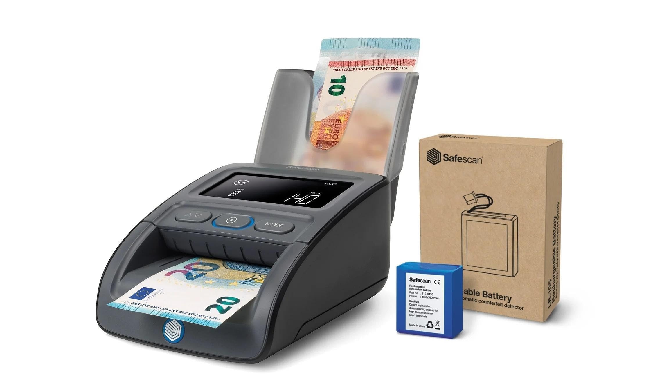 Safescan 155-S Complete Automatic Banknote Checker for Quick Checking of Banknotes - Counterfeit Money Checker with 7-Way Authenticity Check - 100% Accurate Tester Including Battery and Banknote