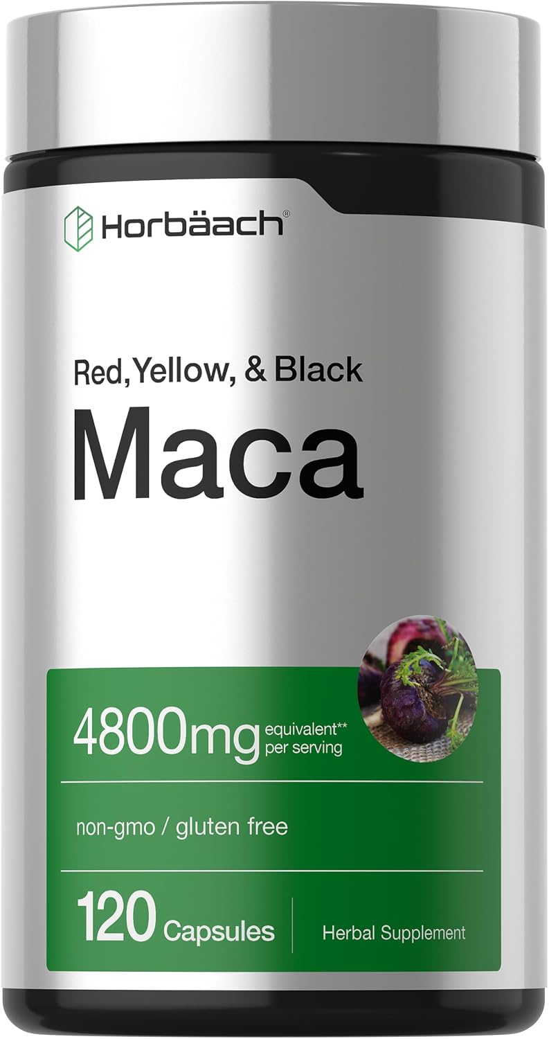 Horbäach Maca Root Capsules for Men and Women | 120 Pills | High Potency Extract | Non-GMO and Gluten Free Formula