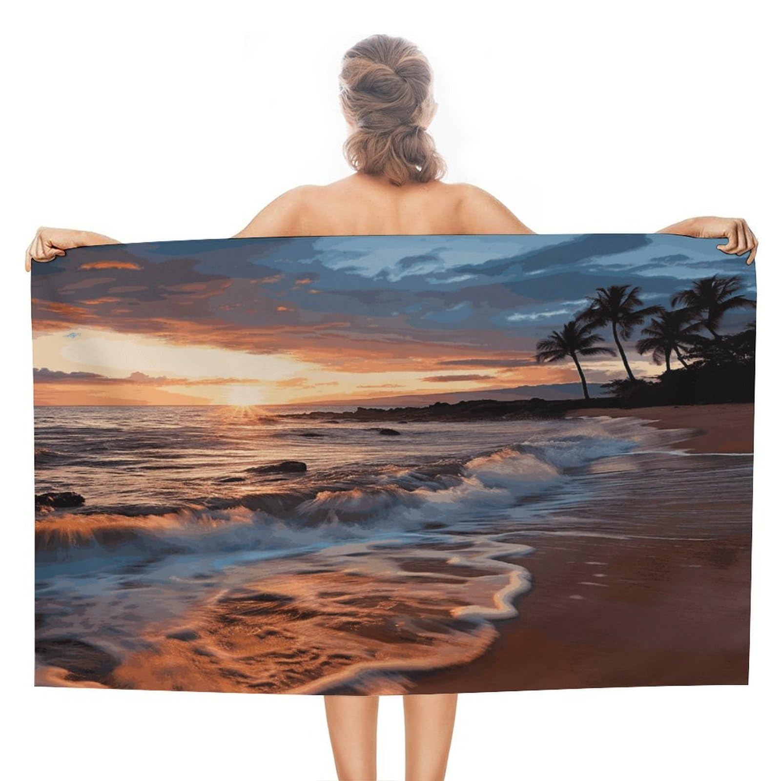 VstaDank Beach Maui Hawaii Sunset Sea Waves Clouds Bath Towel Stylish Double-Faced Pile Travel Towel Soft Absorbent Beach Towel for Pool Swim Sports Camping Adults Gift 51X31 Inch