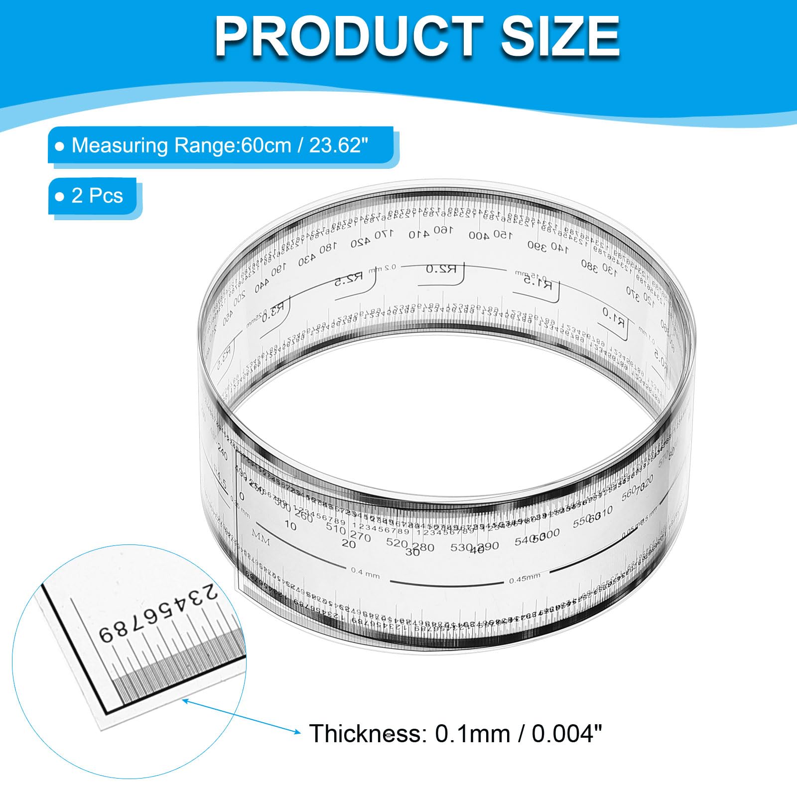 PATIKIL Film Flexible Ruler 60cm 0.1mm Scale with R Angle and Width Lines Clear PET Plastic Soft Folding Straight Ruler for Factory Transparent - Image 2