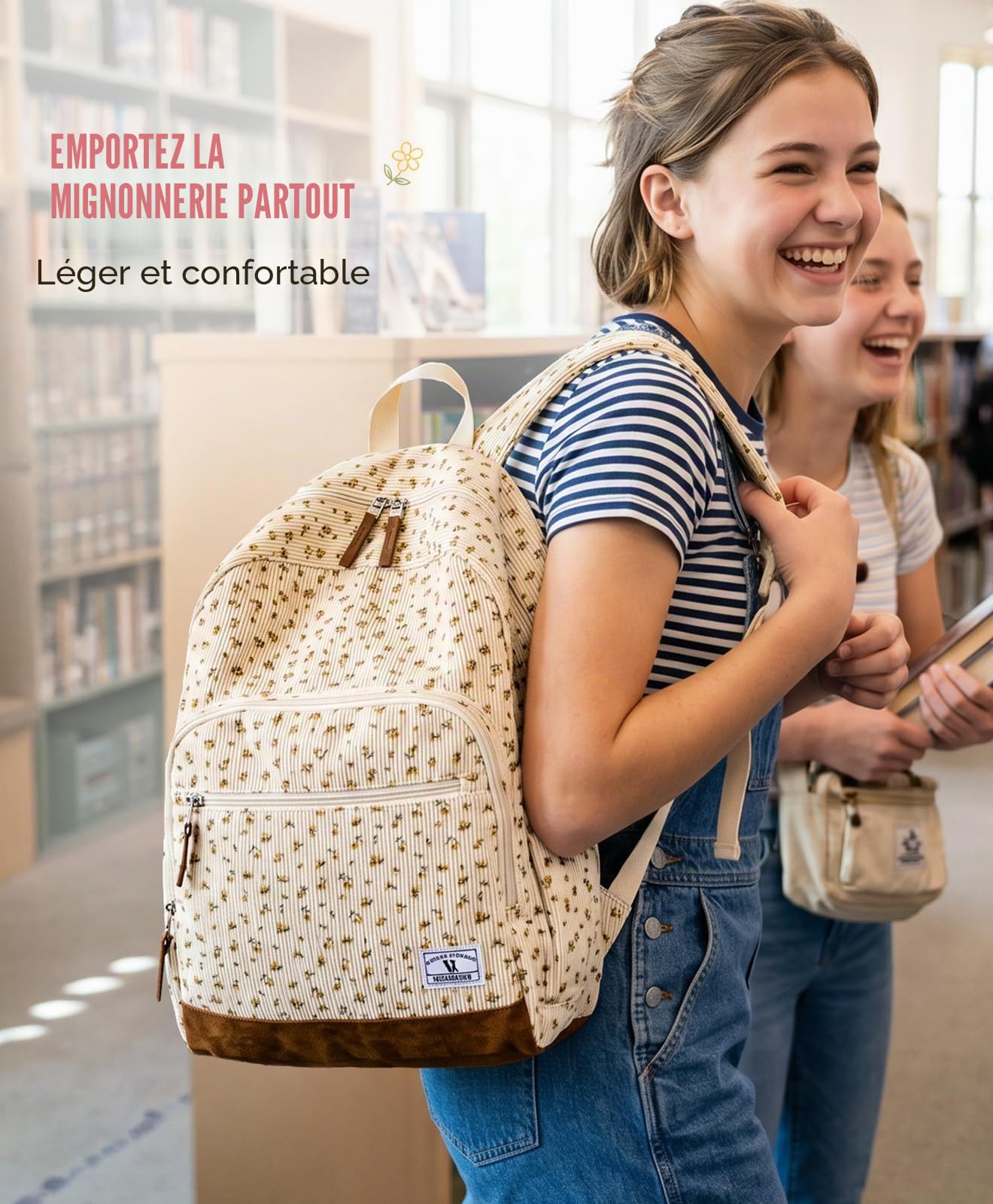 VX VONXURY Sac à dos d'école pour adolescents, Sac à dos léger en velours côtelé pour enfants Décontracté pour Hommes Femmes Collège Voyage