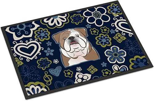 Miniatura 276 de Caroline's Treasures BB1449JMAT - Tapete de bienvenida de carlino negro, 24 x 36 pulgadas, tapete azul para puerta delantera, para interiores