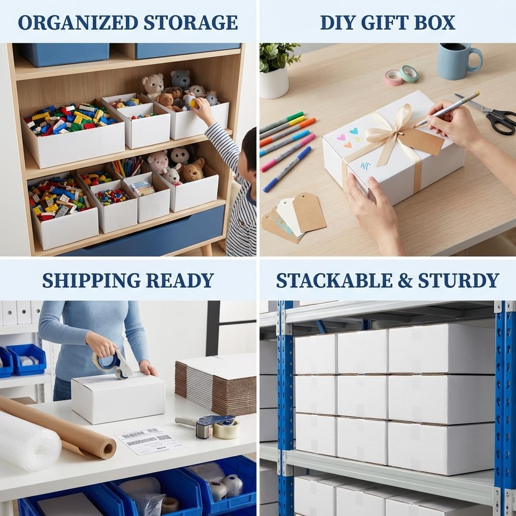 25 Pack Shipping Boxes 11x6x6, White Corrugated Cardboard Mailing Box for Mailing Business Packaging Storage Crafts Gifts