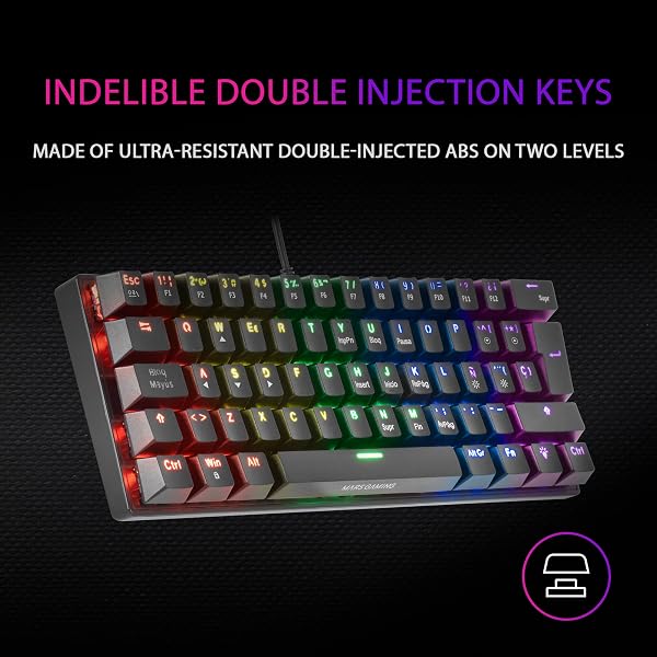 Mars Gaming MK60, Idioma Italiano, Teclado Gaming Mecánico 60% Ultraligero con Switch Rojo, Iluminación Rainbow RGB, Teclas Doble Inyección, Anti-Ghosting y Modo Juego, Multiplataforma, Negro - 3