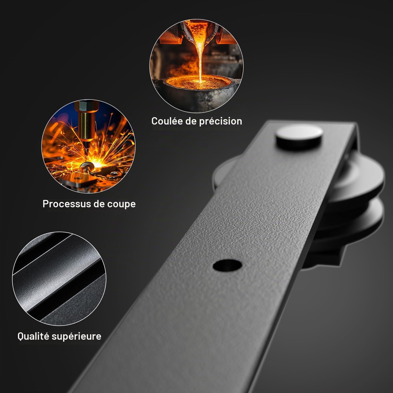 CCJH 200cm Quincaillerie Kit de Rail pour Porte Coulissante avec Guide de Plancher, pour Grange, Poignée
