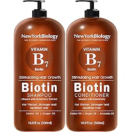 New York Biology Biotin Shampoo and Conditioner Set for Hair Growth and Thinning Hair - Thickening Formula for Hair Loss Treatment - For Men & Women - Anti Dandruff - 16.9 Fl Oz