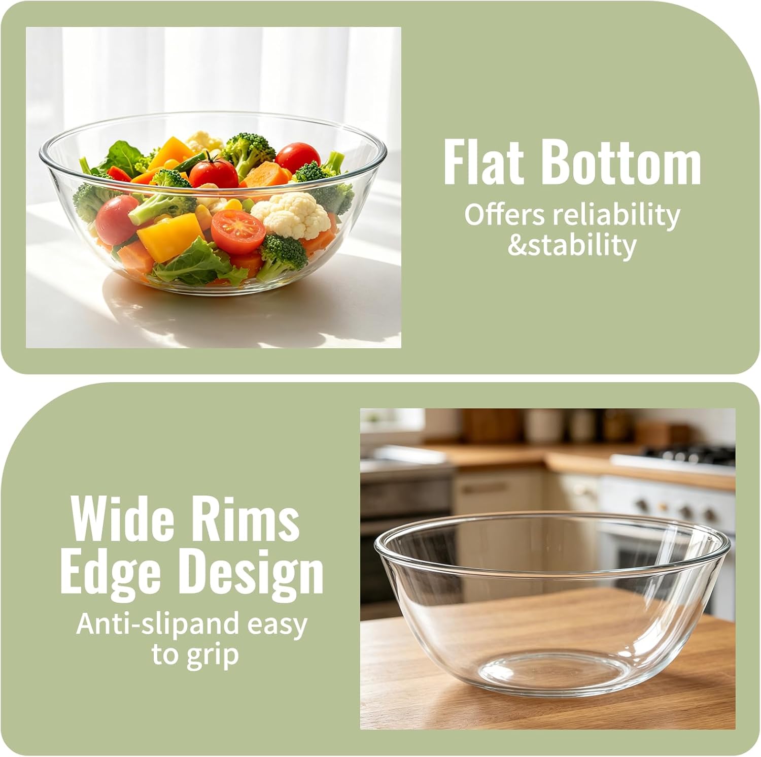 5Qt & 3Qt Large Glass Bowl with Lid, Big Glass Mixing Bowl for Sourdough Bread Kitchen Salad Bread Storage, Perfect for Dough Rising, Meal Prepping, Marinating & Brining Kimch