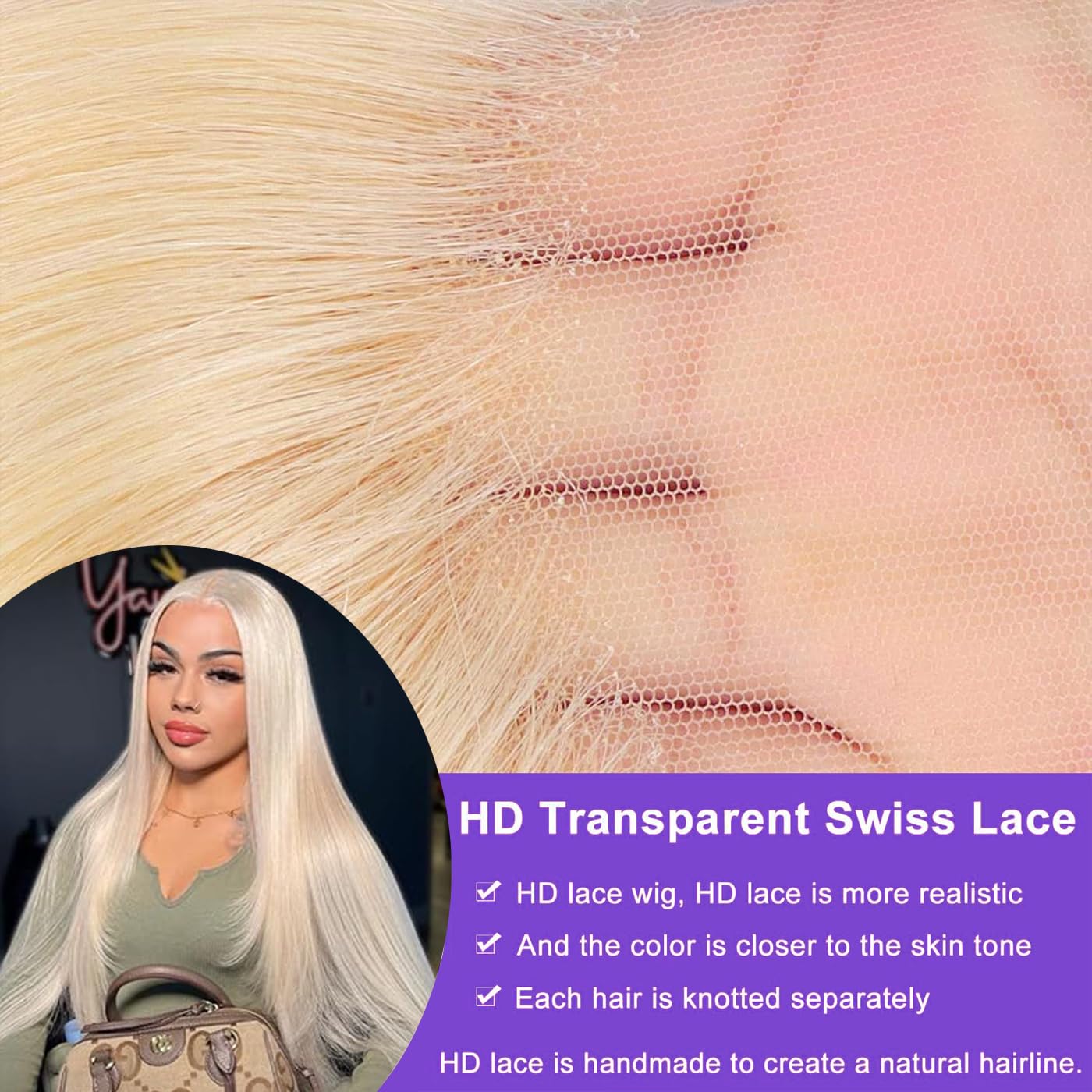 613 Blonde 13X4 Wig Straight Glueless Wig 100% Brazilian Virgin Hair Pre-Plucked Hairline with Baby Hair 180% Density Adjustable Straps & Combs 24 Inch - Image 4