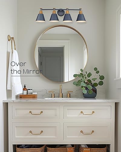 Miniatura 3 de FEMILA 4FG59B-4W - Lámpara de pared moderna para baño, con acabado de pantalla de metal martillado, color azul oscuro, 4FG59B-4W