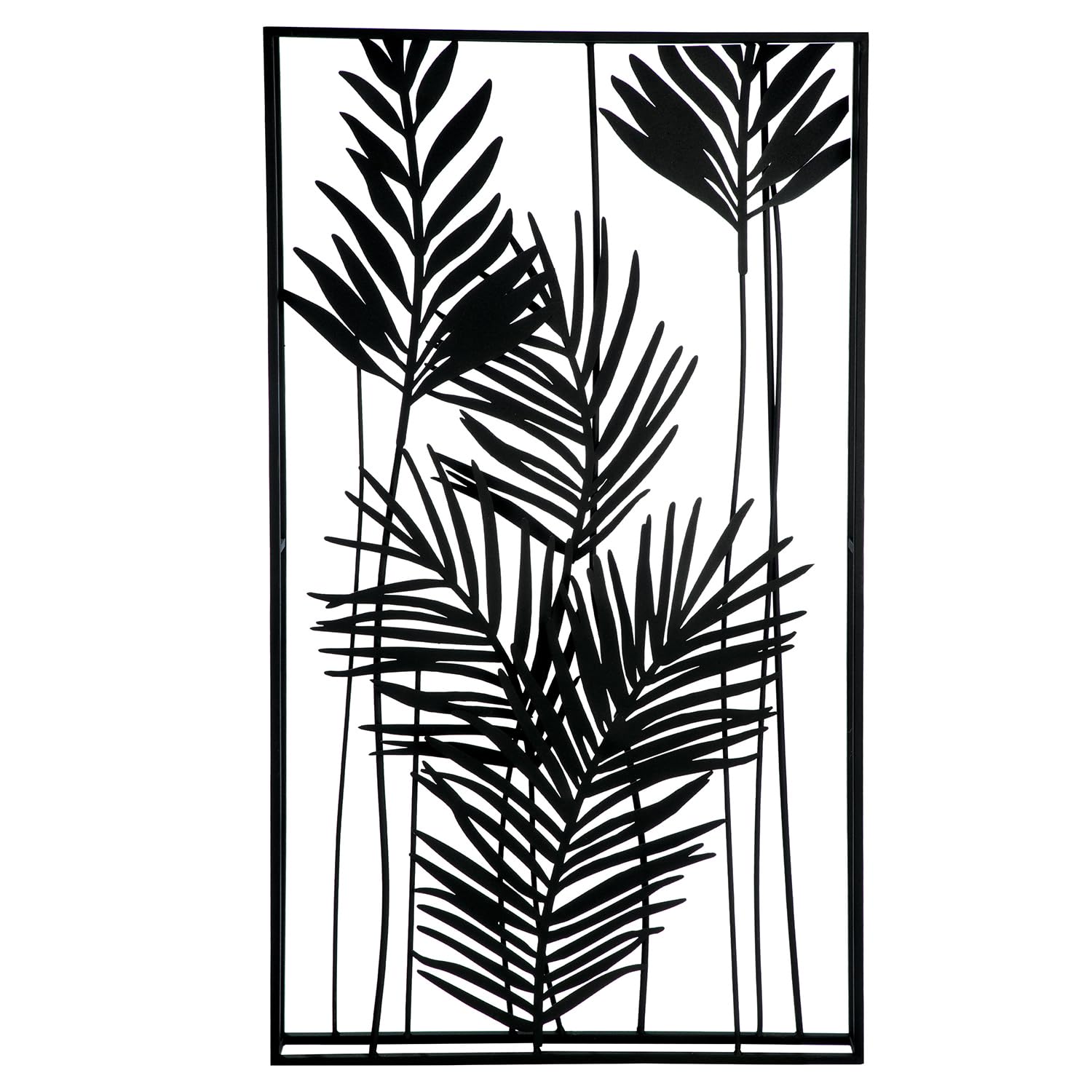 GILDE Wall Relief Vine Cradle Made of Metal, Powder-Coated, Leaf Motif, Black, Height 88 cm x Width 49 cm