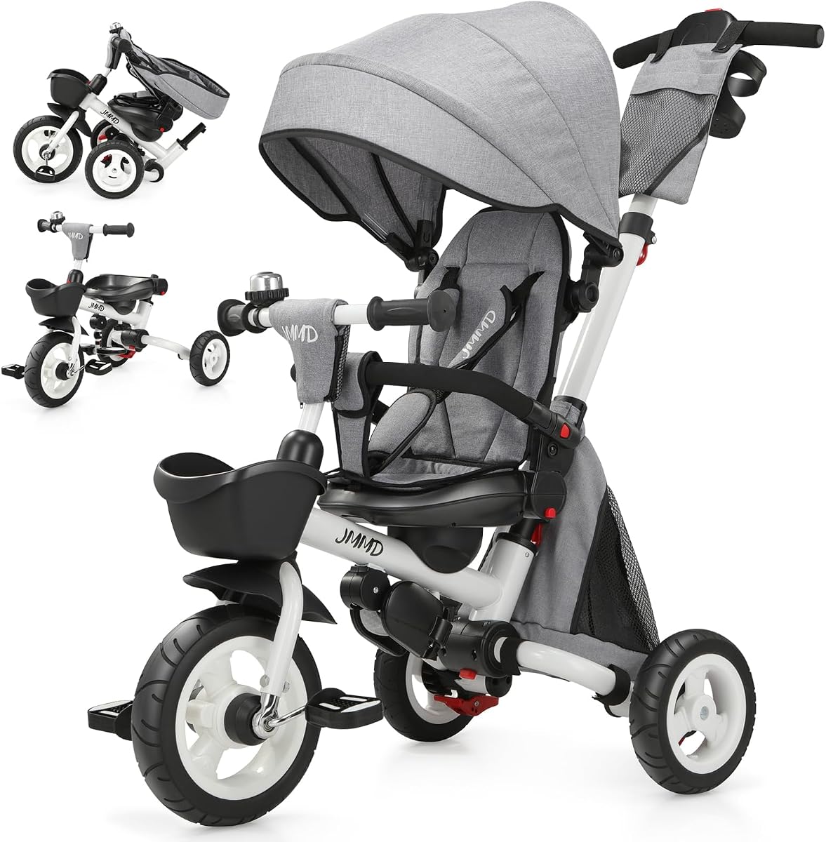 8-in-1 Foldable Toddler Tricycle for 18M-5Y, Portable Trike Stroller | Kids Tricycle with Parent Push Handle, 360° Swivel Seat, Multi-Position Recline, Canopy & Storage, Baby Birthday Gift & Toy