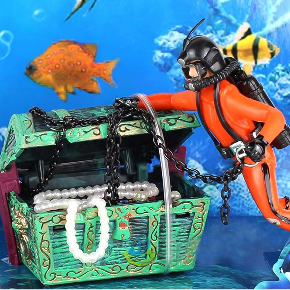 Amazon.co.jp: オレンジ 宝箱 と ダイバー アクアリウム 水槽 内装