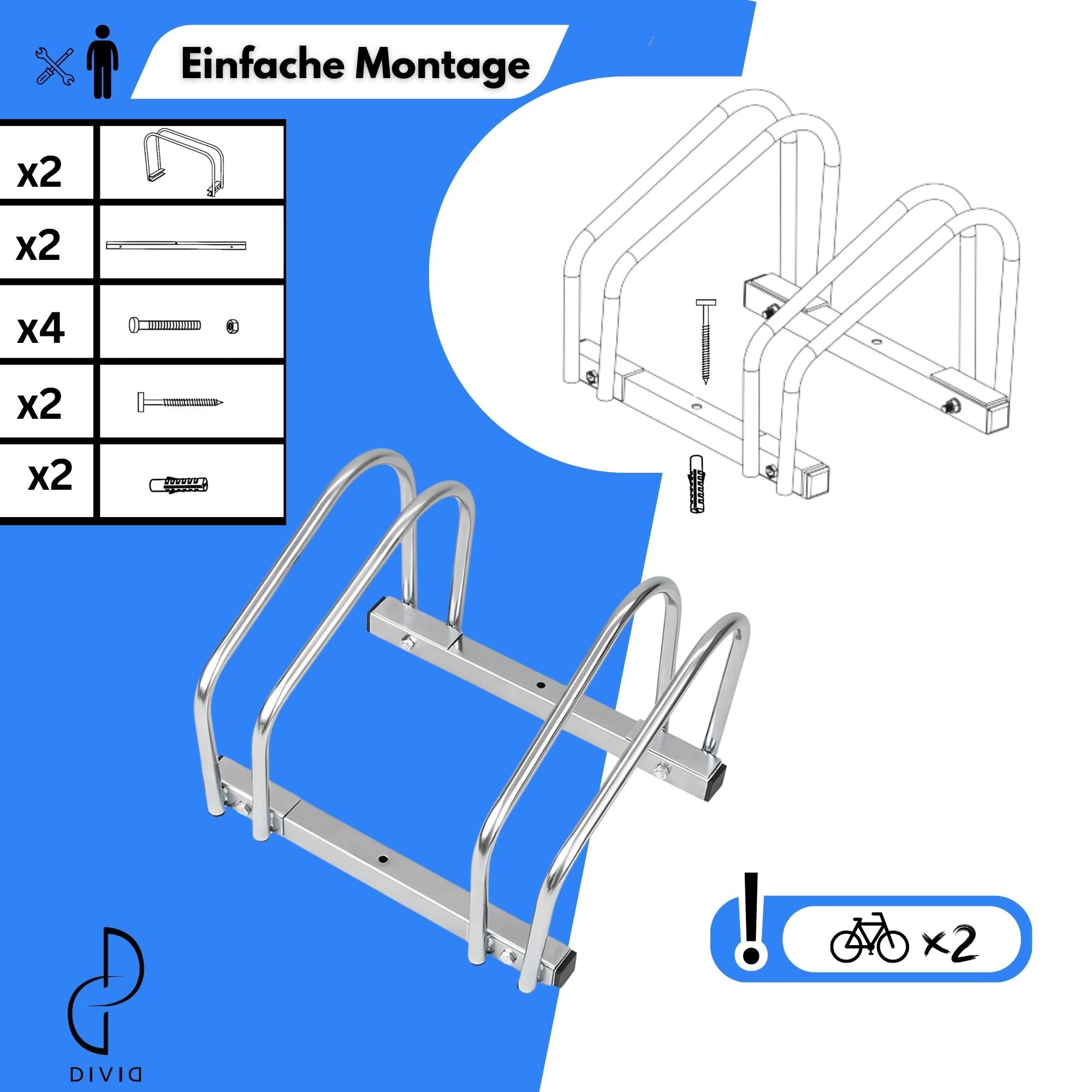 DIVID® Fahrradständer für Fahrräder, Mehrfachständer, 37cm Abstand zwischen den Rädern,Boden oder Wand Montage möglich, Radbreite 30-65mm, Radständer (2 Fahrränder) Baumarkt