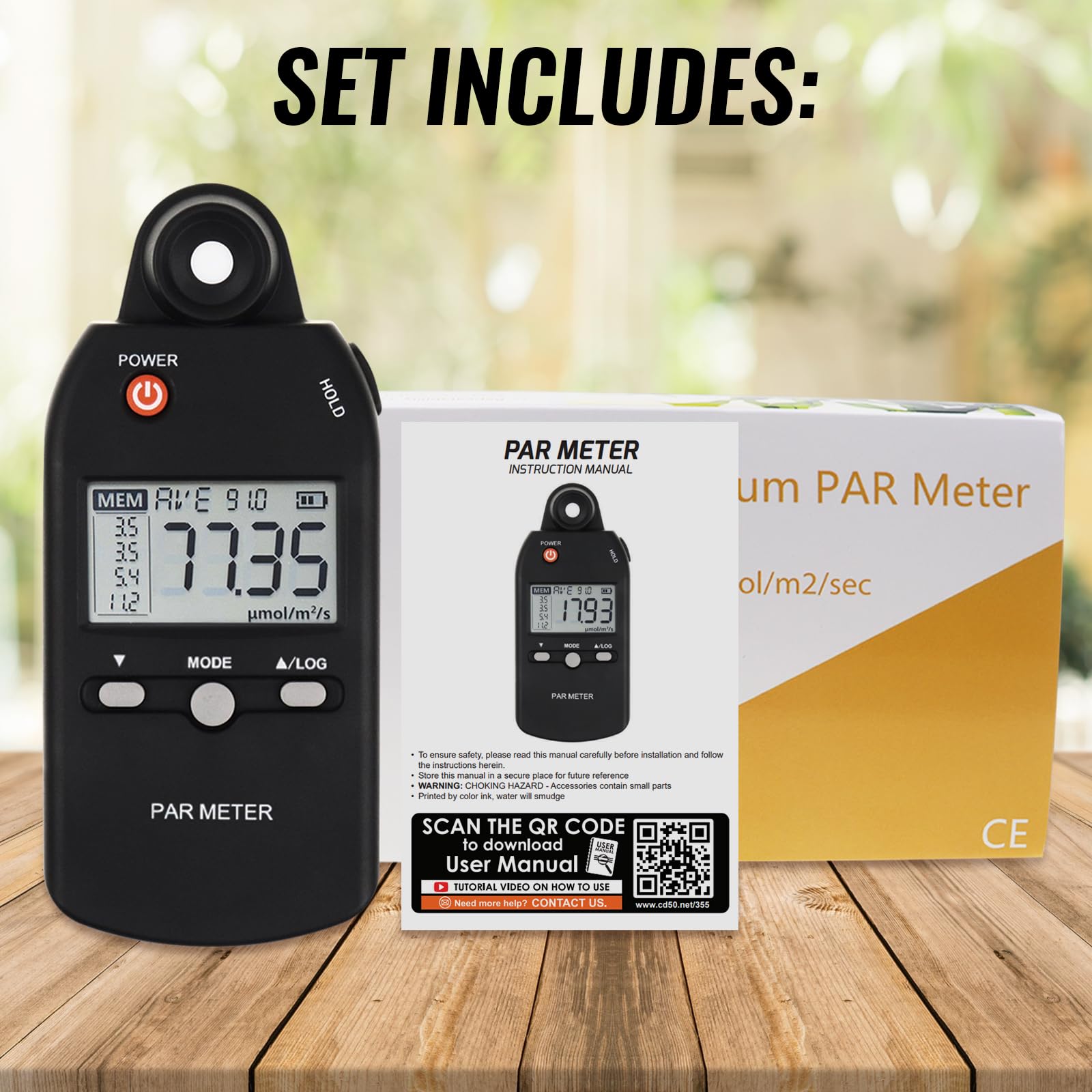 Medidor PAR Quantum Sensor para Luces LED de Cultivo, 400-700nm, Alta Precisión, Medidor de Luz Portátil PPFD para Actividad Fotosintética de Plantas, Probador de Lux para Luces LED