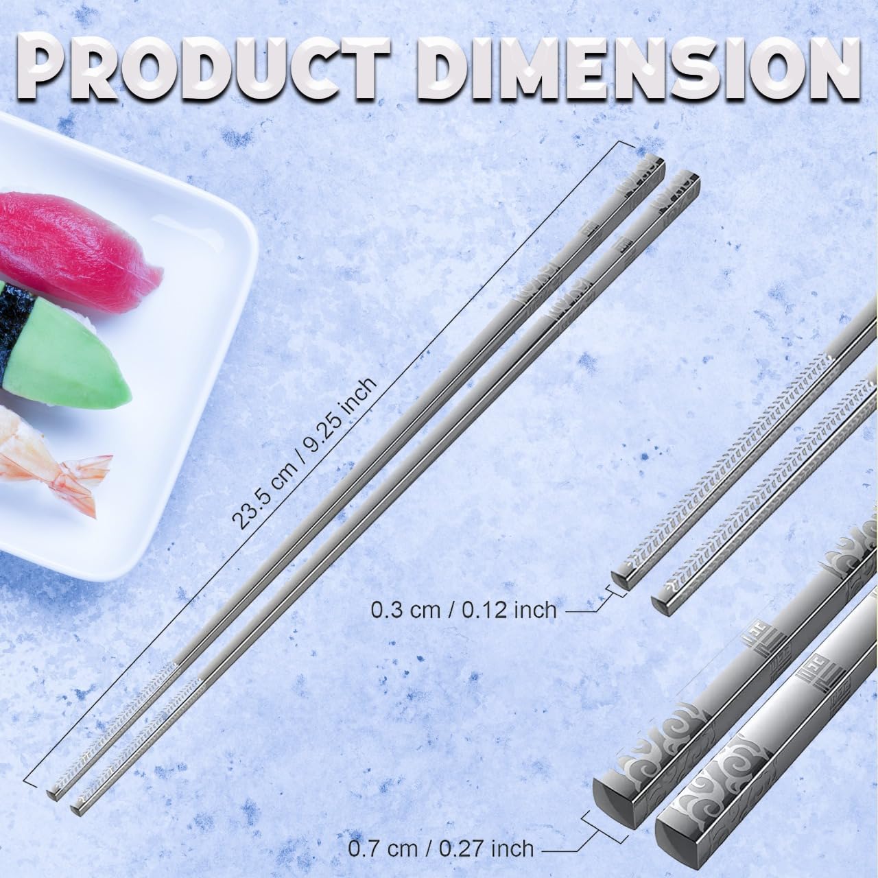 Metal Chopsticks Reusable Titanium Plated, Stainless Steel Chopsticks, 5 Pairs Reusable Metal Chinese Chopsticks, Dishwasher Safe, Lightweight Square Design, Silver Japanese Chopsticks, Gift Box Set