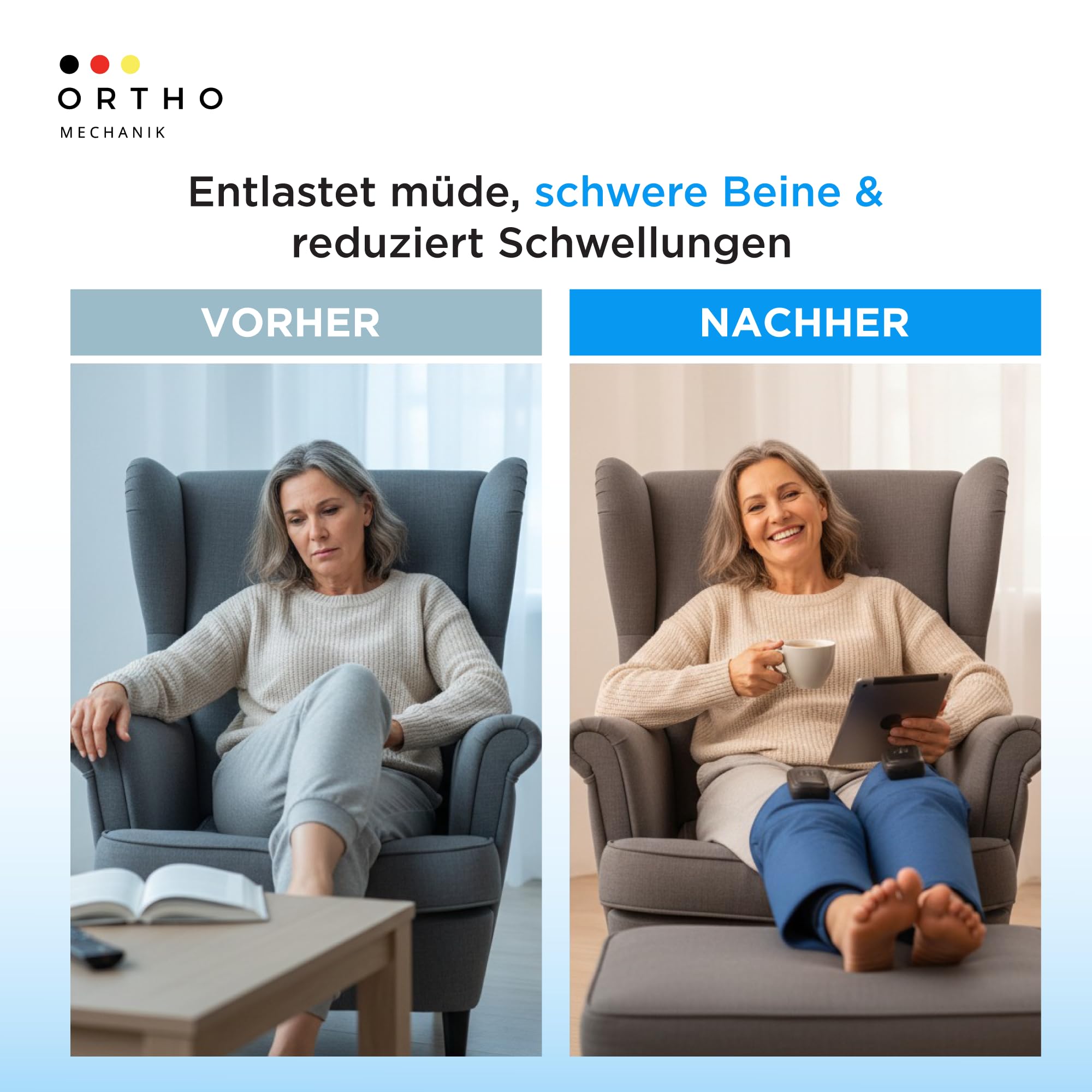 Leg Pro 2 von Orthomechanik – Kabelloses Beinmassagegerät mit Luftkompression, Wärme & Vibration | Tragbar & leicht umschnallbar – für entspannte Beine, Erholung & mehr Wohlbefinden