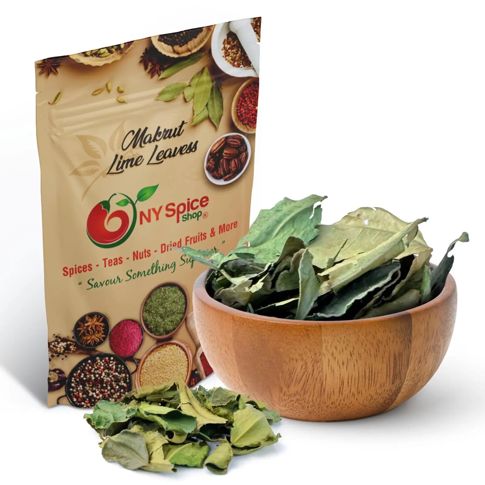 NY Spice Shop Makrut Lime Leaves - 1 Ounce Kaffir Lime Leaves Fresh - Thai Lime Leaves - Kaffir Lime Leaf - Fresh Kaffir Lime Seasoning - Kaffir Lime Leaves Dried for Panang Curry & Tom Yum Paste
