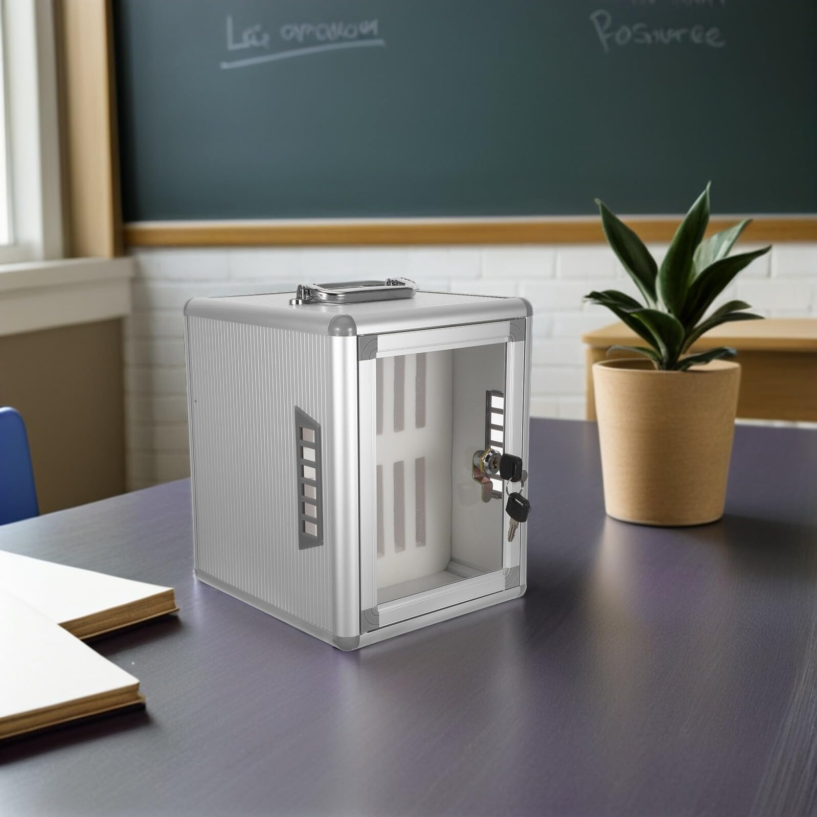Housoutil Teléfono Móvil Seguro Caja De Almacenamiento Aula con Cerradura y Asa Ranuras para Reuniones y Oficinas Material Resistente