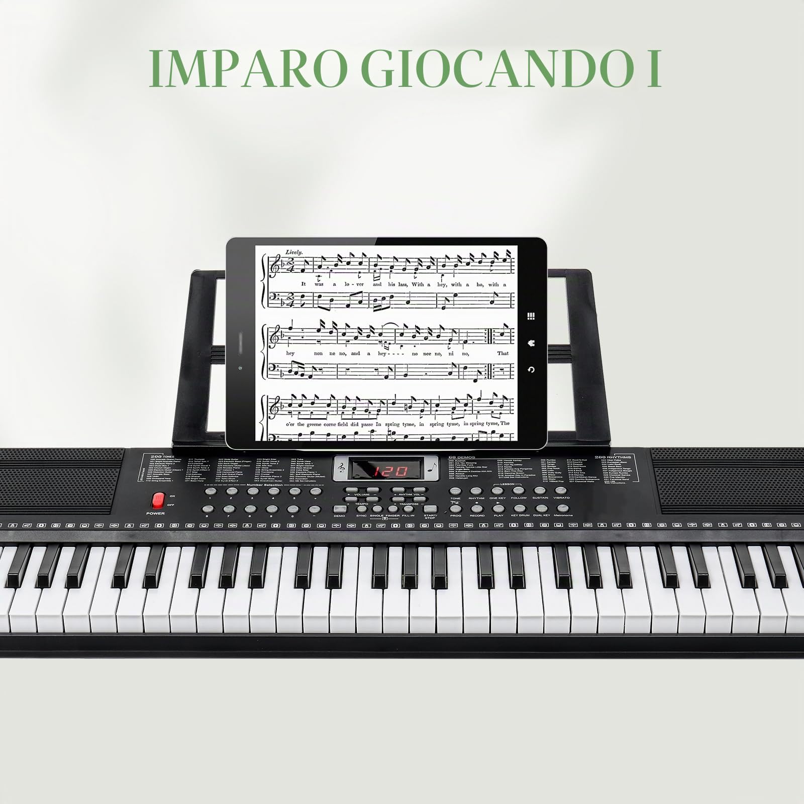 LEADZM Keyboard Piano a 61 tasti, pianoforte digitale con supporto per tastiera, banco per pianoforte, leggio per spartiti, cuffie, microfono, schermo LED, 3 modalità di apprendimento per principianti