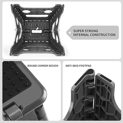 Miniatura 76 de Delxo Taburete plegable de 9 pulgadas, taburetes negros plegables para niños, taburete plegable portátil con asa, taburete plegable para cocina