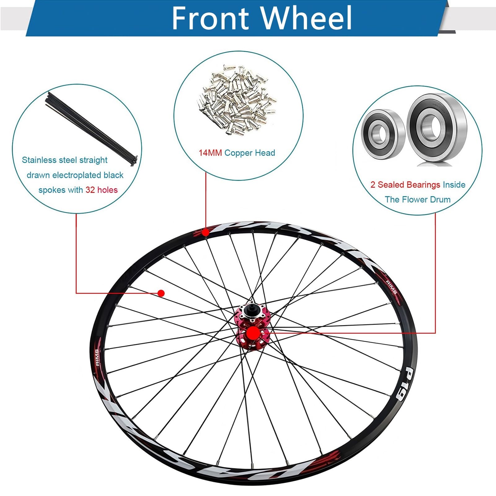 Set di ruote MTB AuroraXQ 26"/27.5"/29", freni a disco, cerchi in lega di alluminio a 32 fori e mozzi HG, ruota anteriore 100x9mm / ruota posteriore 135x10mm, compatibile con 7-12 velocità e pneumati