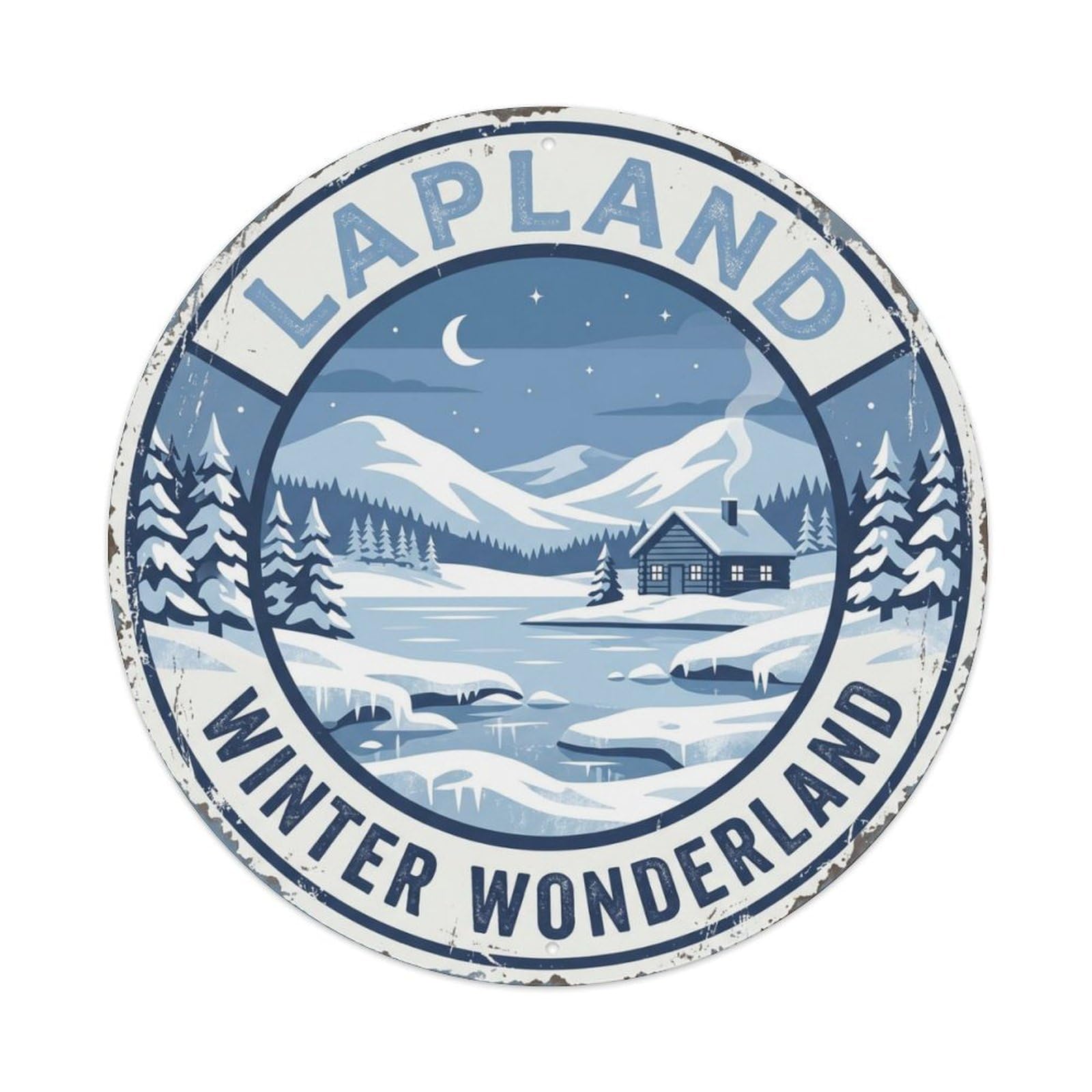 Gtthok Vintage Style-10 Vintage Travel Lapland Winter Landscape Metal Tin Sign Plaque Wall Decor For Cafe, Club, Garden Round Metal Poster 8X8inch