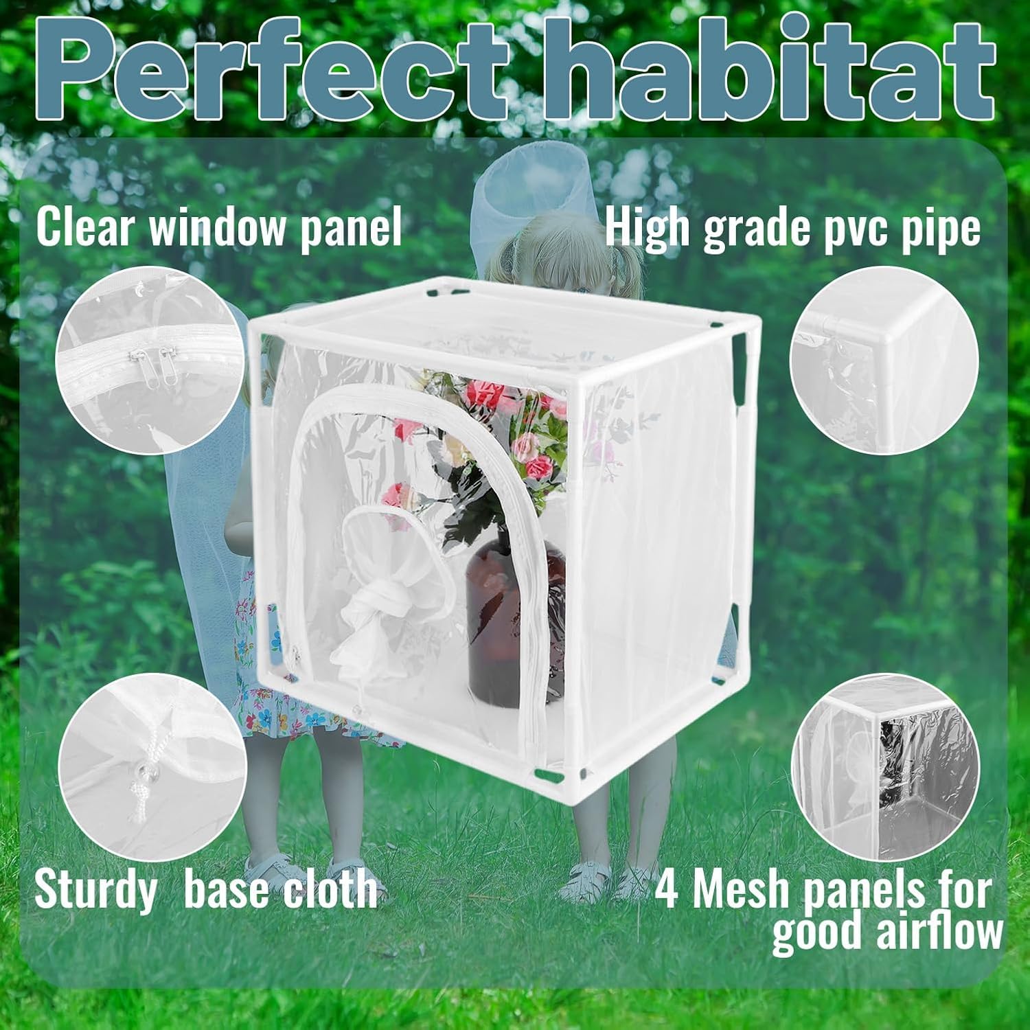 Gabbia a Rete per Insetti, Gabbia per Habitat per Farfalle Ventilata per Esterni in Serra, Pieghevole Mini pianta Farfalle Gabbie per Allevamento Cortile Habitat Rete Fine Ferma Predatore 40x30x40cm
