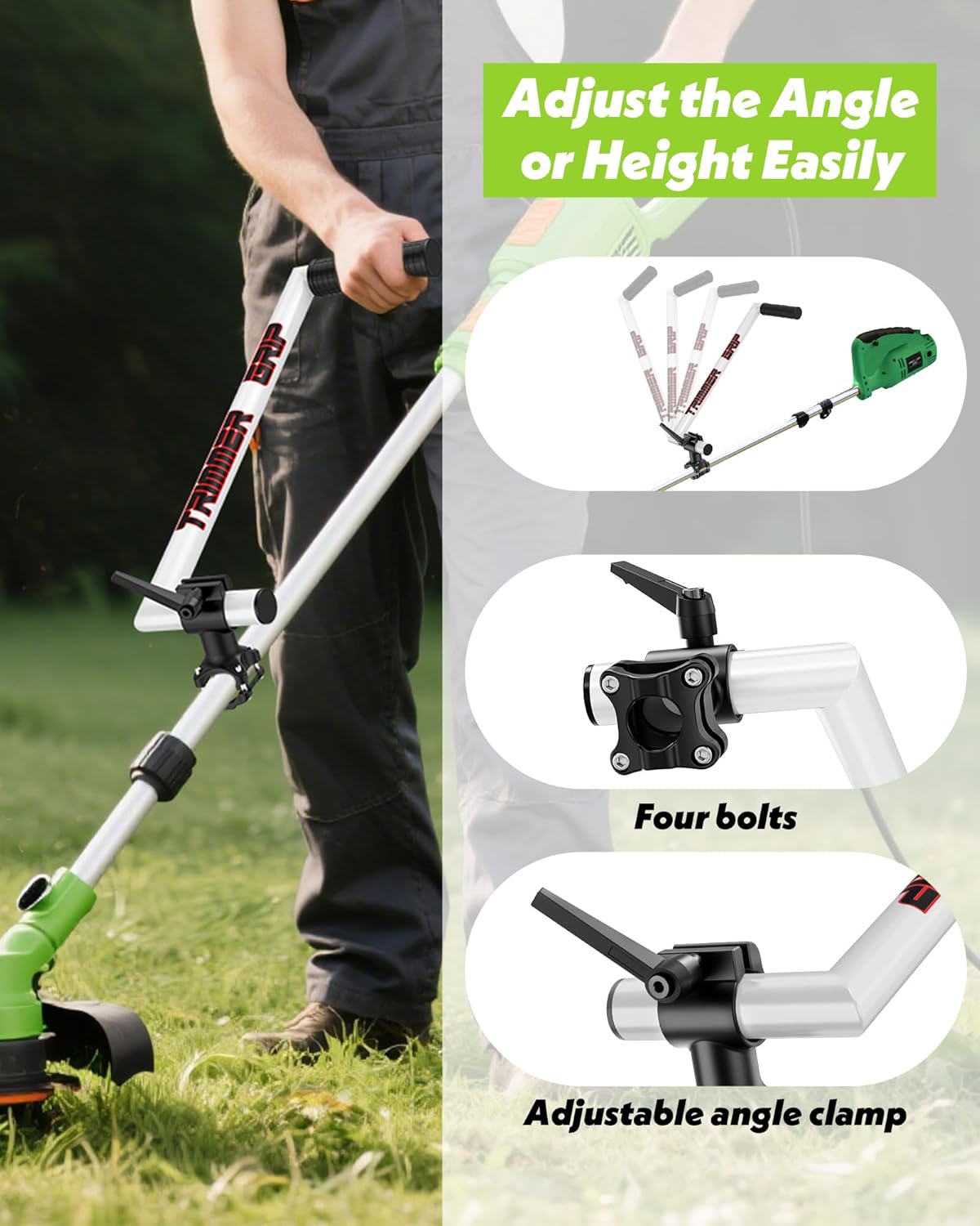 Upgraded Weed Eater Handle, String Trimmer Handle Extension Back Saver, Ergonomic Weed Wacker Grip with Adjustable Shoulder Strap and Gloves for Lawn Care, Landscaping, Yard Trimming (17")