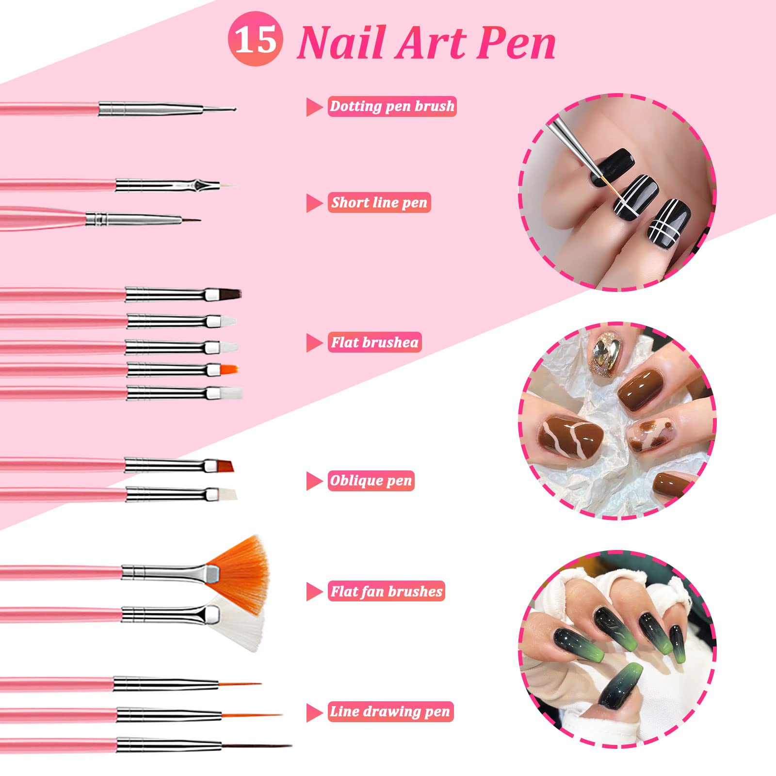 JOYBOY Kit de Nail Art Pinceau,Nail Art Design Set avec 15 Peinture Brosse à Pinceaux,2 Boîtes Ongles Strass et 1 Boîte de Papier D'aluminium,Ensemble de Pinceaux à Ongles 107pcs Nail Art Kits