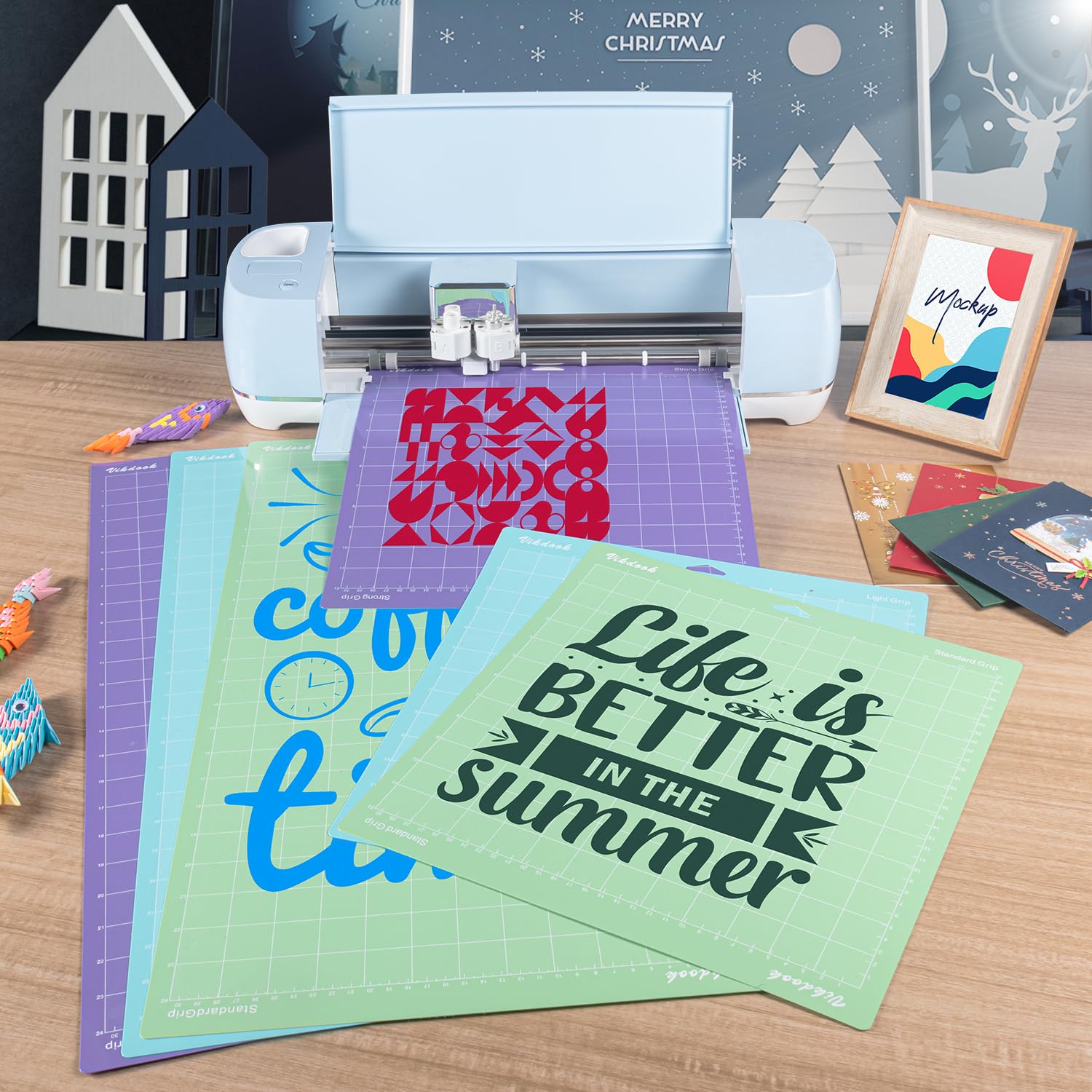 Deska do krojenia (6 szt. - różne uchwyty, 12 x 24 + 12 x 12) do Cricut Maker 3/Maker/Explore 3/Air 2/Air/One, PVC, niebieski + zielony + fioletowy
